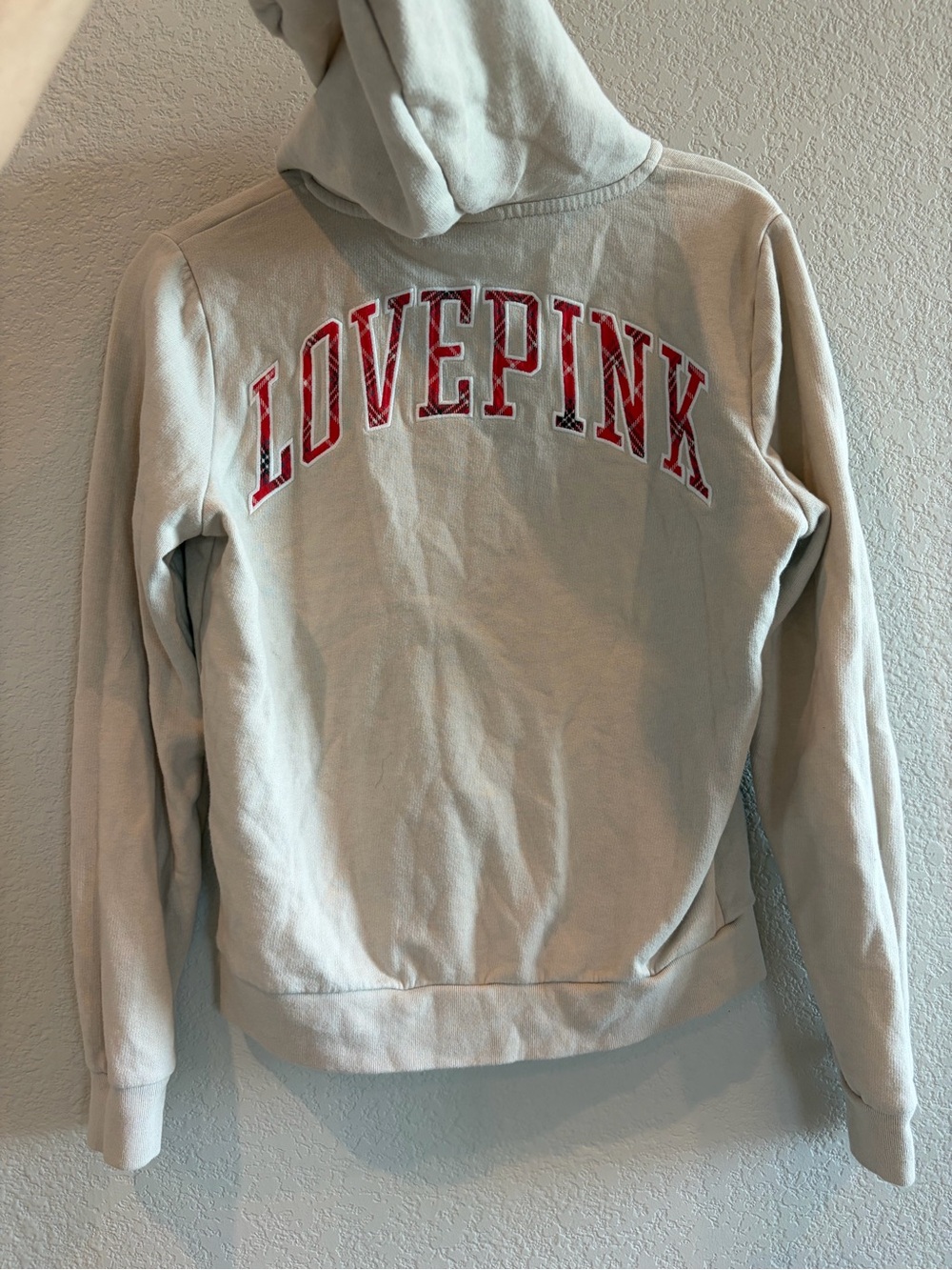 PINK Victoria's Secret Cream Hoodie with Red LOVE PINK Arch